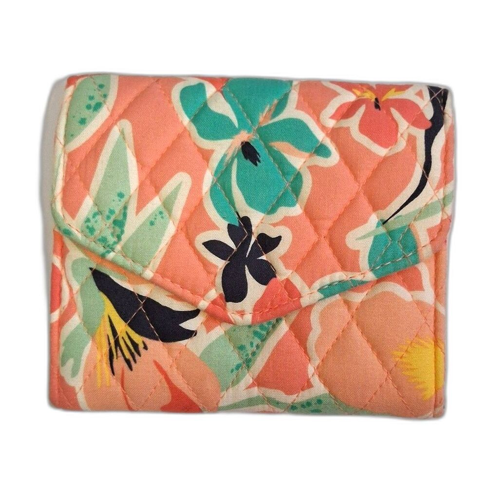 Vera Bradley RFID Mini Tri-Fold Wallet Rain Forest Lily Coral Floral